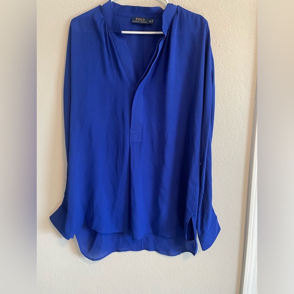 Polo by Ralph Lauren Blue Mandarin Collar Relaxed Blouse - Picture 1 of 4